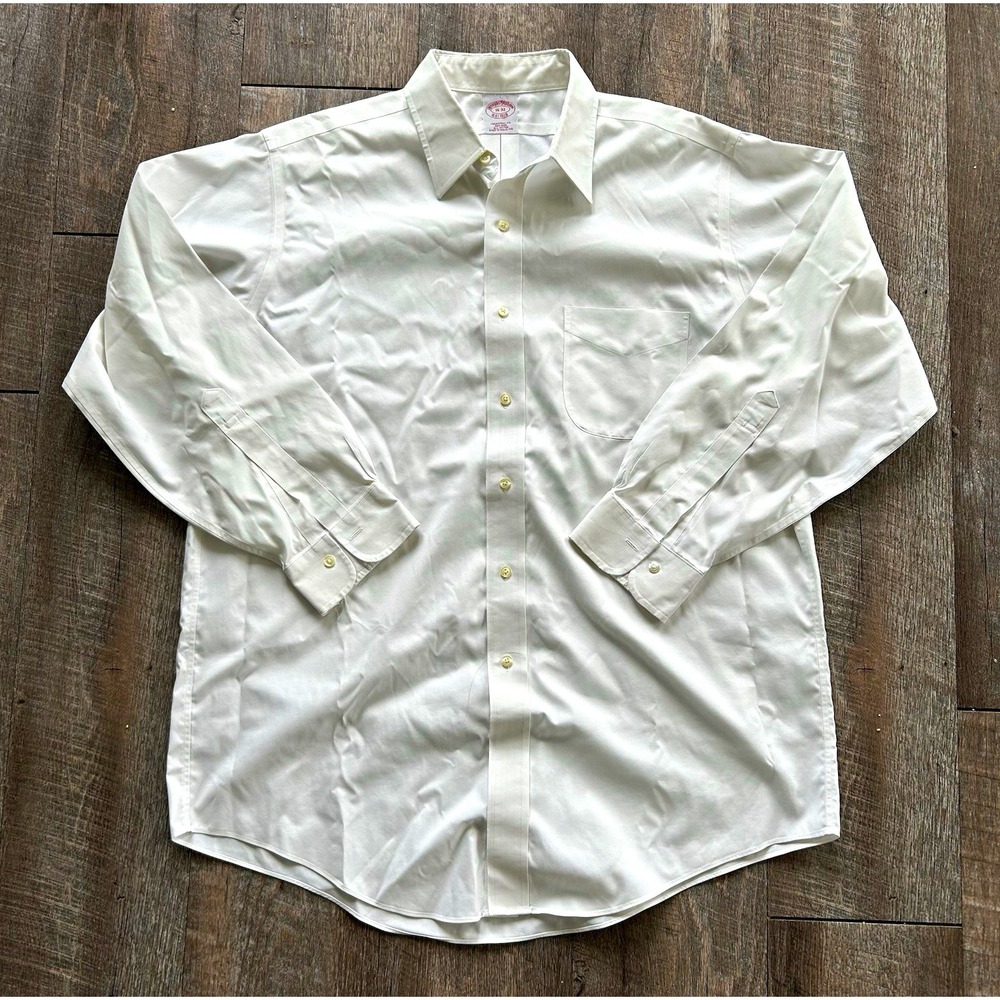 Brooks Brothers Mens Dress Shirt 16-32 Traditional Fit Non-Iron White Cotton